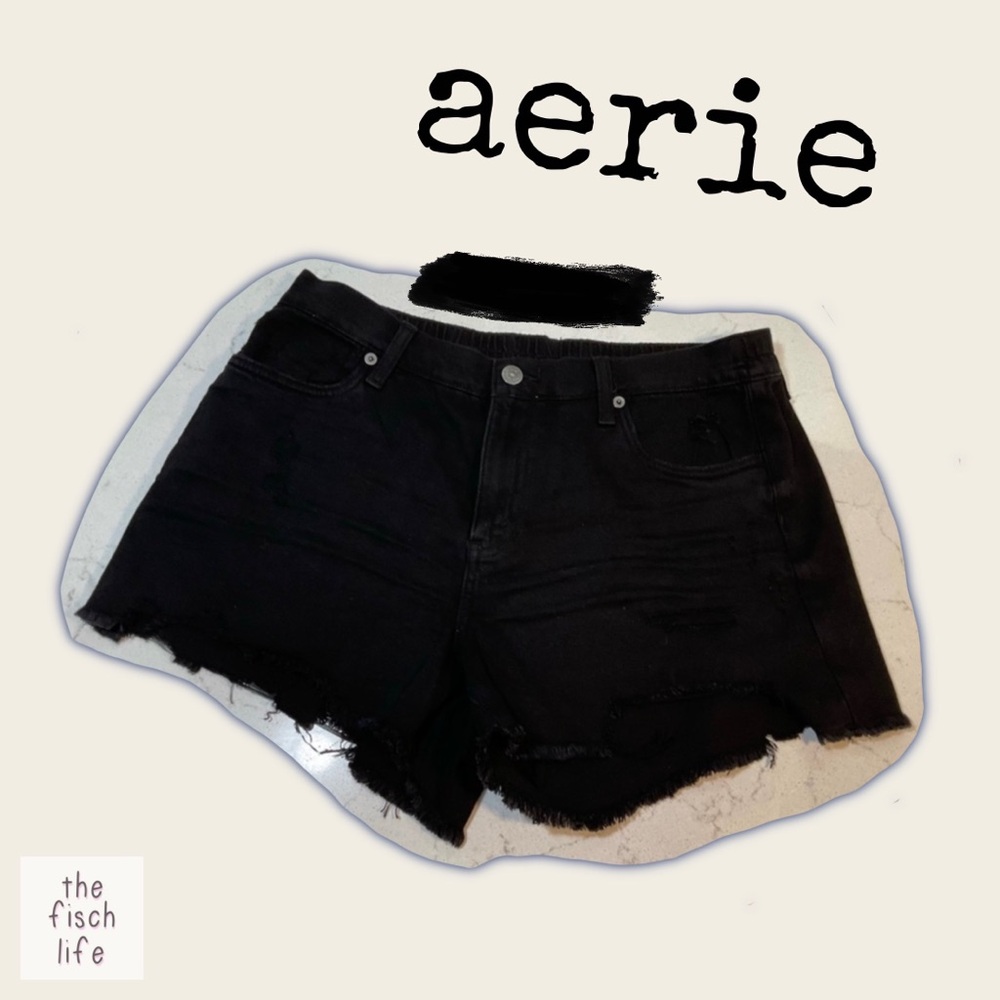 aerie Black High-Rise Denim Jean Shorts